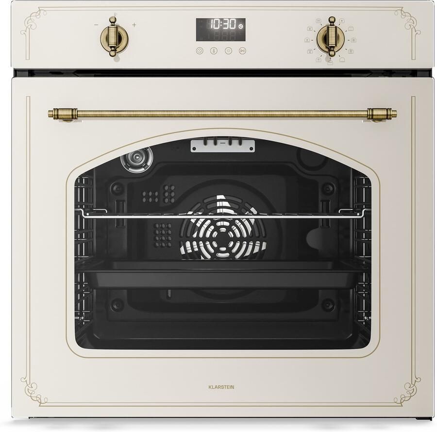 Klarstein Victoria Pyro elektrische oven 76 liter inbouwoven retro design 11 standen pyrolytische reiniging geëmailleerde binnenkant viervoudige beglazing energieklasse A geïntegreerde enkele oven crème