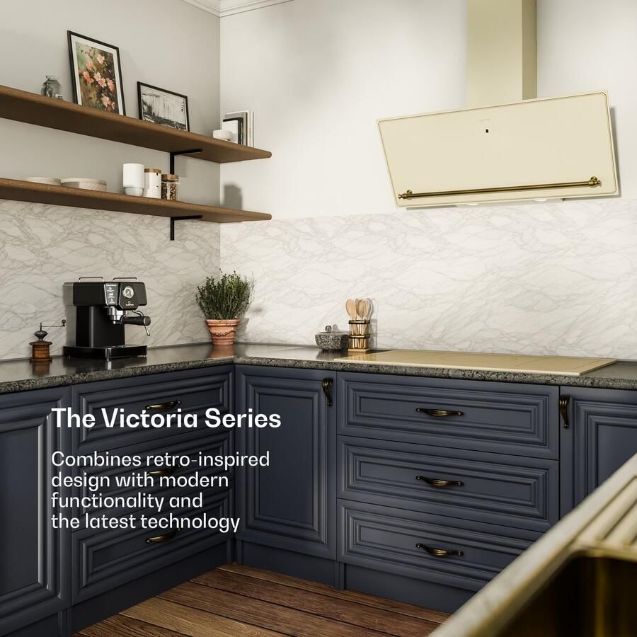 Klarstein Victoria schuine afzuigkap 90cm luchtafvoer recirculatie vintage-crème