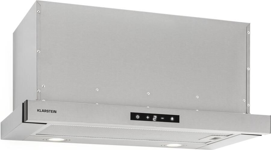 Klarstein Vinea Dunstabzugshaube ausziehbar met 610m³ h max. Abluftleistung Flachschirmhaube Einbau Unterbau Dunstabzugshaube 60cm breit Abluft Umluft Beleuchtung Aluminium Fettfilter silber – geschikt voor thuisfitness en sportschoolgebruik