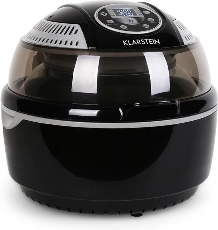 Klarstein VitAir Turbo Heteluchtfriteuse 1400 W heteluchtfriteuse Airfryer met 10 liter garruimte 50 tot 230 °C Timer Halogeen-infrarood verwarmingselement Koepeldesign zwart-grijs