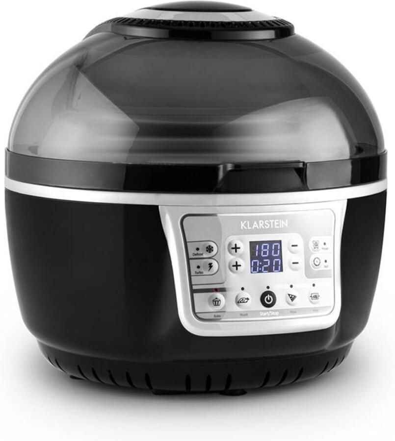 Klarstein VitAir Turbo Heteluchtfriteuse 1400 W heteluchtfriteuse Airfryer met 10 liter garruimte 50 tot 230 °C Timer Halogeen-infrarood verwarmingselement Koepeldesign zwart-grijs