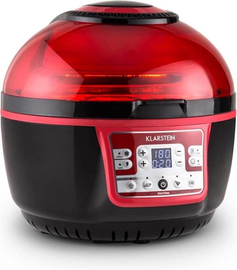 Klarstein VitAir Turbo heteluchtfriteuse 1400W Voor grillen en bakken 9 Liter Rood-Zwart