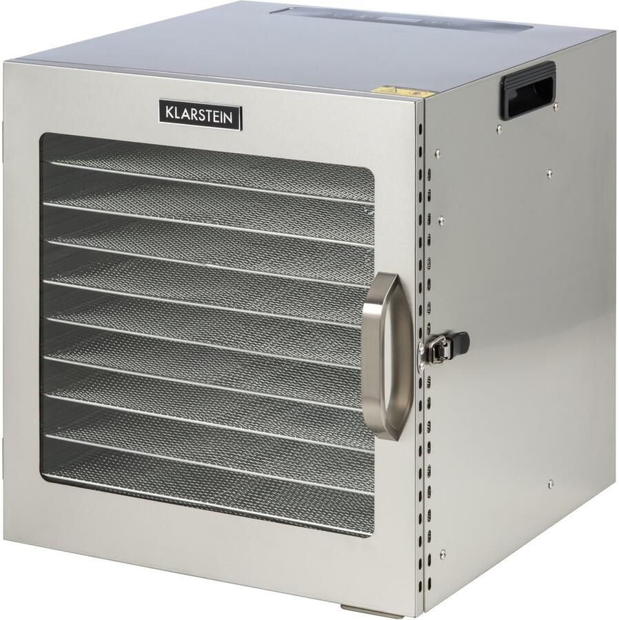 Klarstein Voedseldroger Captain Jerky 110 1000 W temperatuur: 30 90 °C 24 Timer BPA Touch bedieningspaneel 10 inschuiven rvs voedseldroger voor fruit groente opvangbak zilver Voedseldroger Dehydrator Droogautomaat