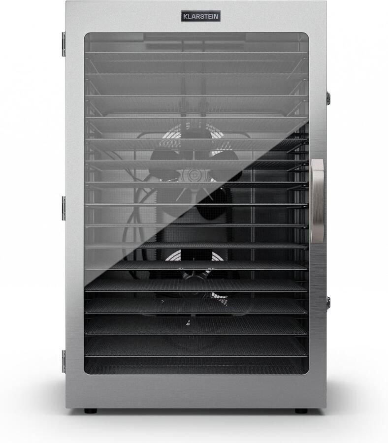 Klarstein Voedseldroger droogautomaat voor groente Fruit paddenstoelen en vlees 1500 W RVS Dehydrator Voedseldroger met 16 metalen roosters Droogautomaat met 24H timer Touch display Food dehydrator Roestvrij