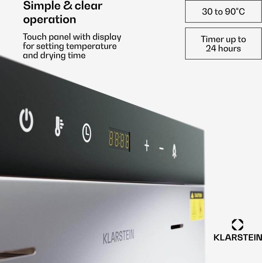 Klarstein Voedseldroger krachtige commercial food dehydrator broodrooster keukenmachine veel plaats gemakkelijk te gebruiken & schoon te maken gezond veilig drogen 2000W voor Fruit voor Vlees Timer Temperatuurregeling RVS
