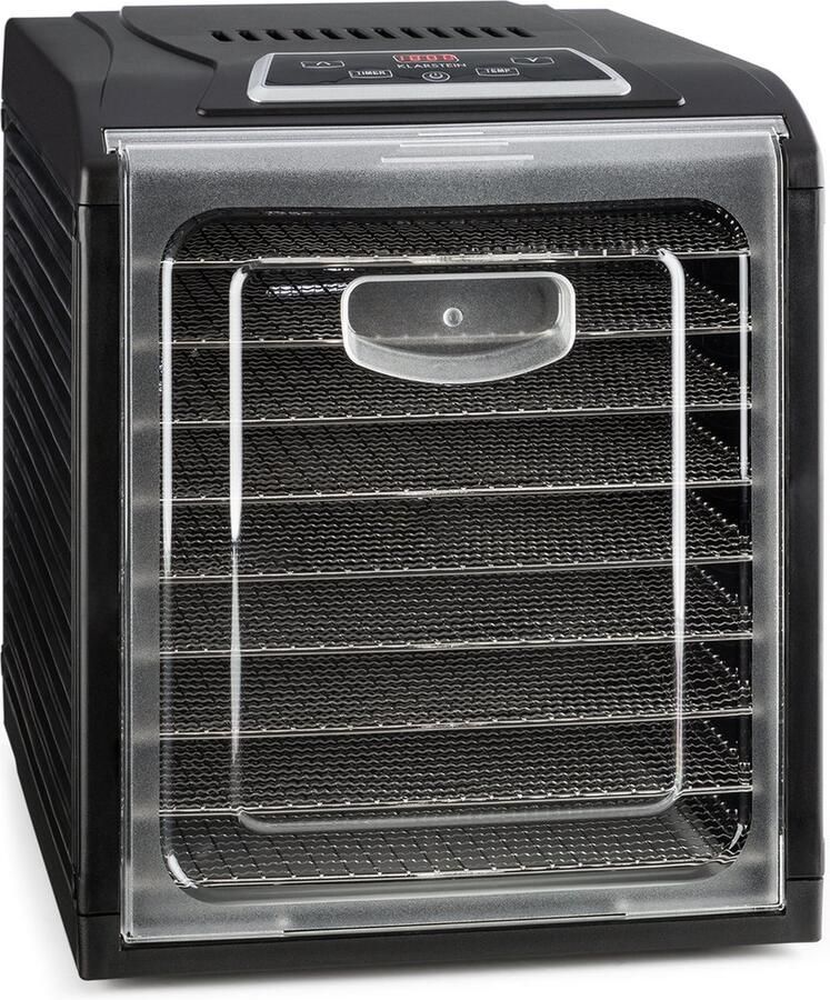 Klarstein Dörrautomat Dörrgerät Food Dehydrator Dörrautomat aus Metall Dehydrator Food Dryer 9 Ablagen 700 Watt Touch Display Timer Edelstahlheizelement HotAir Circulation System Schwarz – geschikt voor thuisfitness en sportschoolgebruik