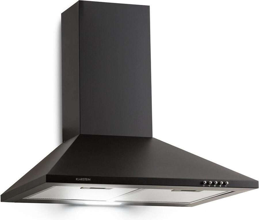 Klarstein Afzuigkap Zugspitze 60 Wandkap wand-Afzuigkap 65 W Max. 310 m³ h Afzuigcapaciteit Afvoer Recirculatie Kookplaatverlichting Incl. Montagemateriaal En Vetfilter Zwart Wandafzuigkap 60 cm voor Keuken 3 Standen RVS