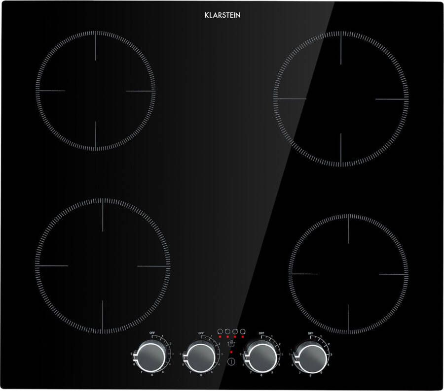 Klarstein Kochheld 4-Zone Inductiekookplaat 6000W Draaiknoppen Vier Kookvelden Compacte Afmetingen Krachtig Mooi Gevormd En Eenvoudig In Gebruik Eenvoudige Reiniging Controlelampen Glaskeramisch Oppervlak Zwart