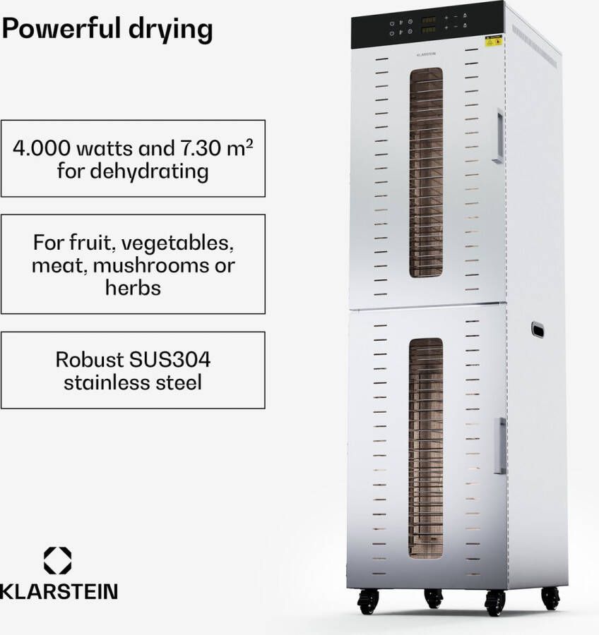 Klarstein Krachtige Commerciële Voedselontvochtiger Hetelucht friteuse Veilig & gezond Zeer gemakkelijk te gebruiken & schoon te maken Uw multifunctionele keukenmachine & broodrooster vervanger Zilver