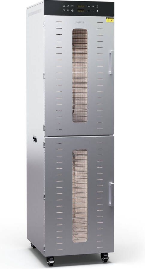 Klarstein Krachtige Dehydrator Commerciële voedseldroger Volumineus Gezond & veilig Gebruiksvriendelijk Gemakkelijk schoon te maken Voor voedzaam gedroogd fruit & meer Zilver