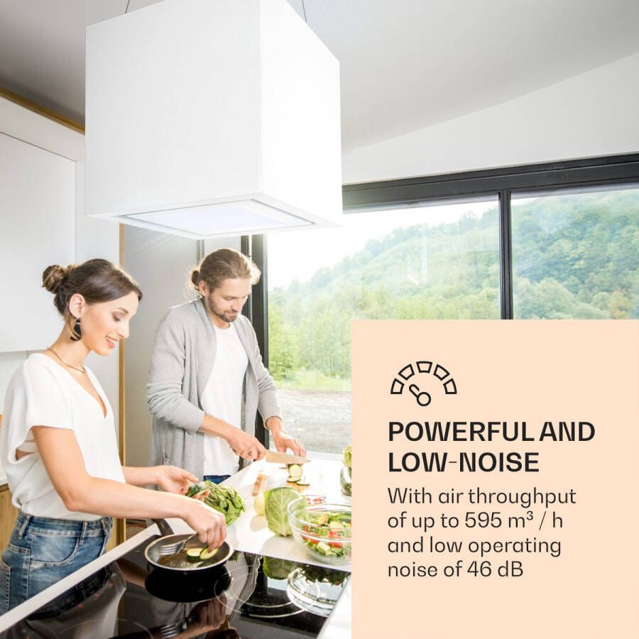 Klarstein Kronleuchter Smart eilandafzuigkap 595m³ h 3 standen app-bediening LED-paneel 64 dB max. Energie-efficiëntieklasse A