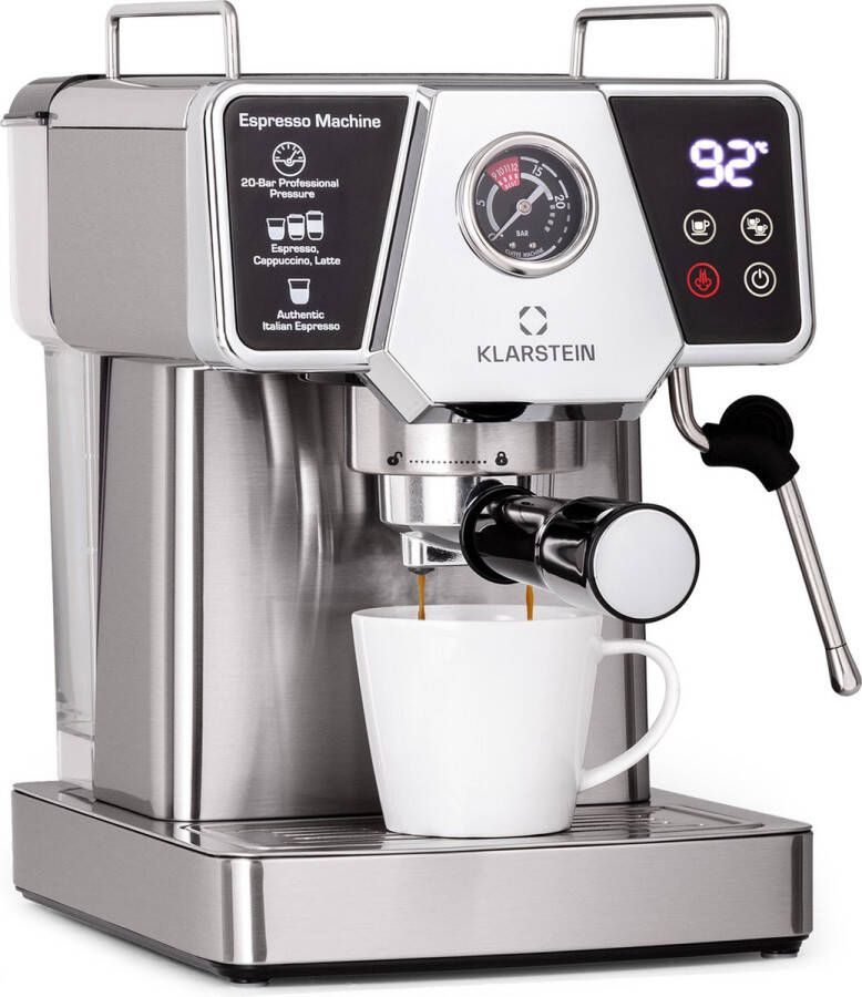 Klarstein Libeica Espressomachine Cappuccino Melkschuim Filterhouder Max. 1350 Watt vermogen 19 Bar Afneembare watertank 1 8 Liter Roestvrij staal