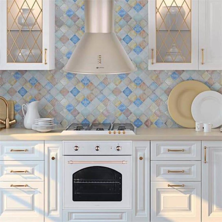 Klarstein Lumio Primo Retro Afzuigkap Wasemkap Afvoerkap RVS Behuizing 60 cm Afzuigvermogen: Max. 490 M³ H 3 vermogensstanden Aluminium vetfilter LED Verlichting Wandmontage Champagnekleur