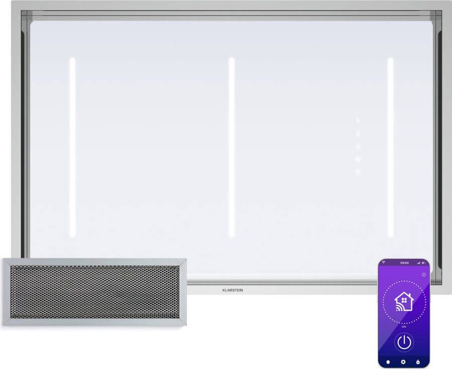 Klarstein LuxeAir afzuigkap 90 cm wifi + bluetooth led 751 m³ h afvoer recirculatie EEK A
