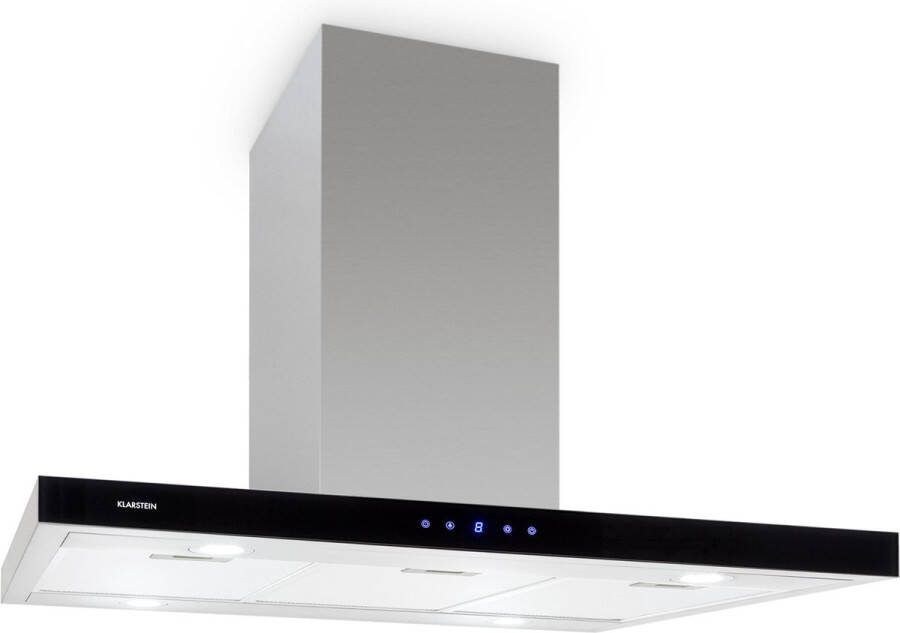 Klarstein Madonna Dunstabzugshaube Inselhaube Energieeffizienzklasse B 90 cm Breite 500m³ h Abluftleistung Abluft Umluftbetrieb Sicherheitsglas Beleuchtung Touchpad schwarz – geschikt voor thuisfitness en sportschoolgebruik duurzame constr