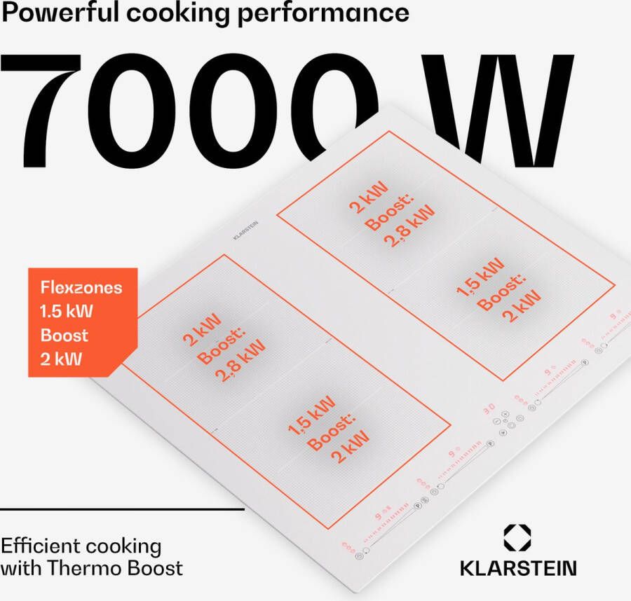 Klarstein Masterzone 60 flex Inductiekookplaat 4 Flexzones Inbouw elektrische kookplaat Wit - Foto 4