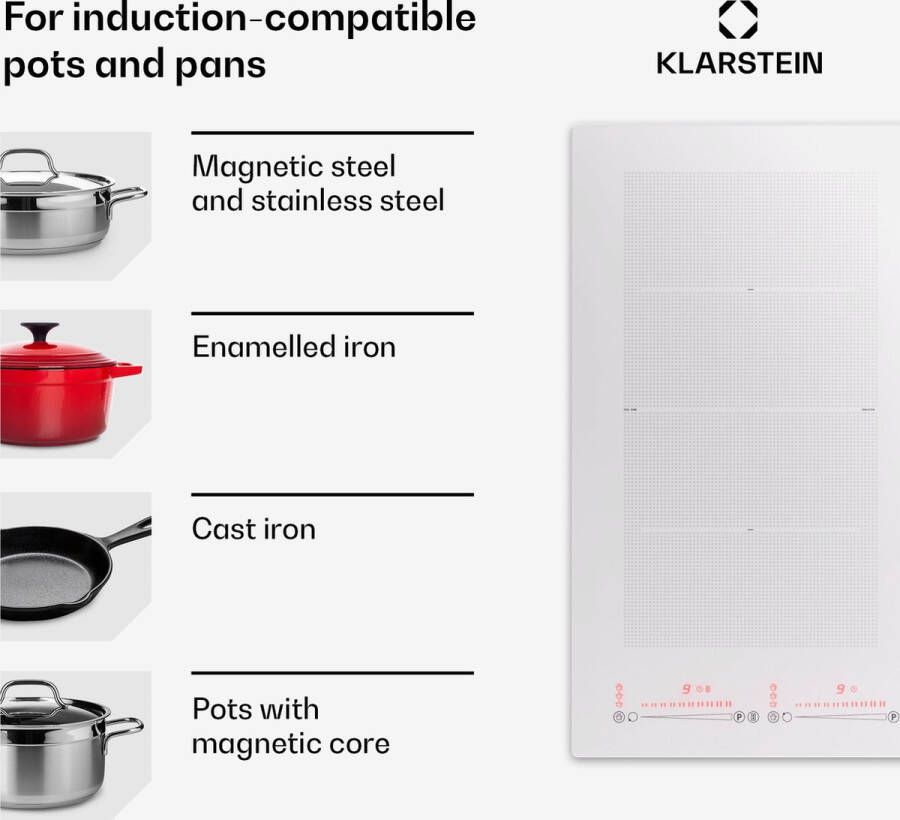 Klarstein Masterzone 60 flex Inductiekookplaat 4 Flexzones Inbouw elektrische kookplaat Wit - Foto 2