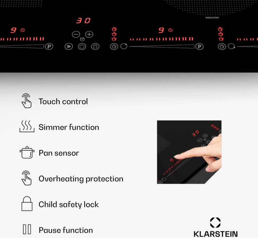 Klarstein Masterzone 60 Hybrid Inductiekookplaat 4 Flexzones Inbouw elektrische kookplaat Zwart - Foto 4