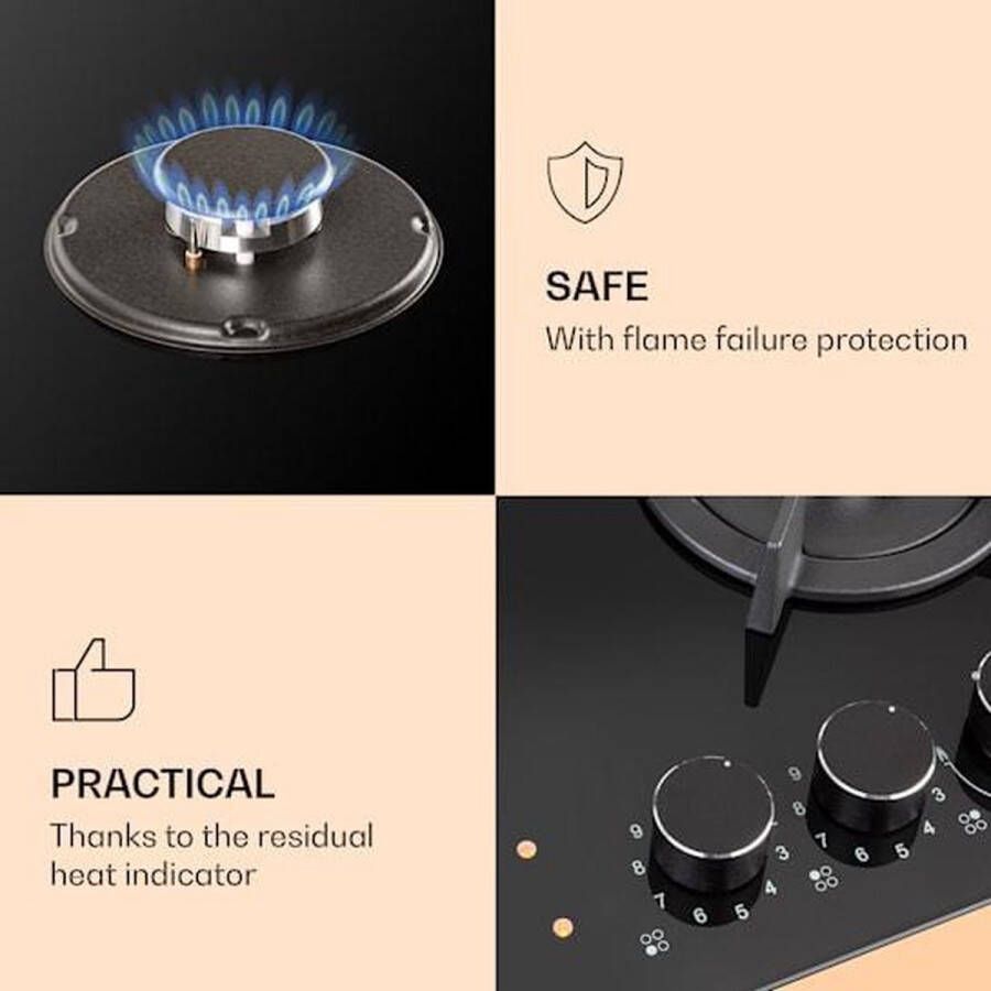 Klarstein Multichef 4 Combi Gaskookplaat Glaskeramisch 58 5 Cm Breed 4 Zones: 2 X Gas 2 X Glaskeramiek Vermogen: 6 4 Kw Inbouw Draaiknoppen 9 Vermogensstanden Zonder Frame 2 Gietijzeren Kruizen Incl. Ng Lfg Buis Praktisch -Zwart - Foto 2