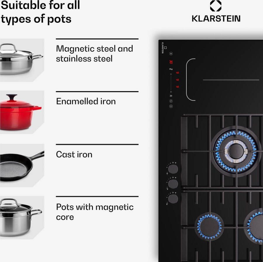 Klarstein Multichef 5 Inductie- en Gaskookplaat 3 Gaspitten Zwart