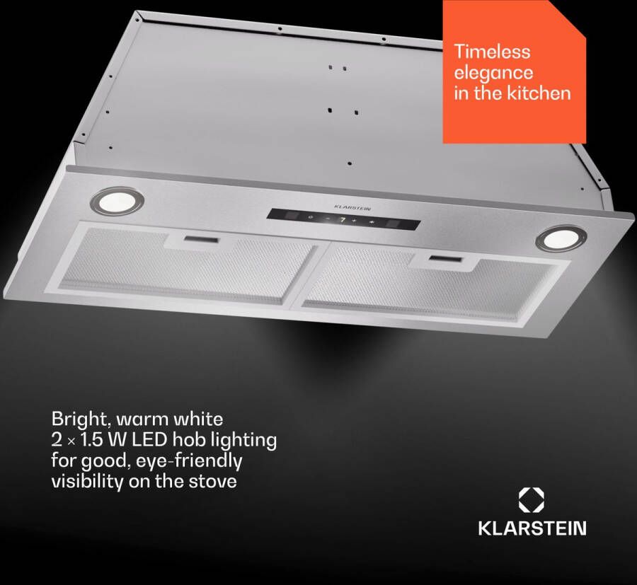 Klarstein PaoLitero 72 Afzuigkap Inbouw 72 Cm breed Vermogen: 520 M³ H Touch bediening Energielabel A++ Roestvrij staal - Foto 2