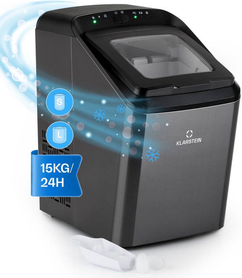 Klarstein Partytime IJsblokjesmachine IJsblokjesmaker 15kg 24h Kleine & Grote IJsblokjes Watertank: 2 9l 145W rvs
