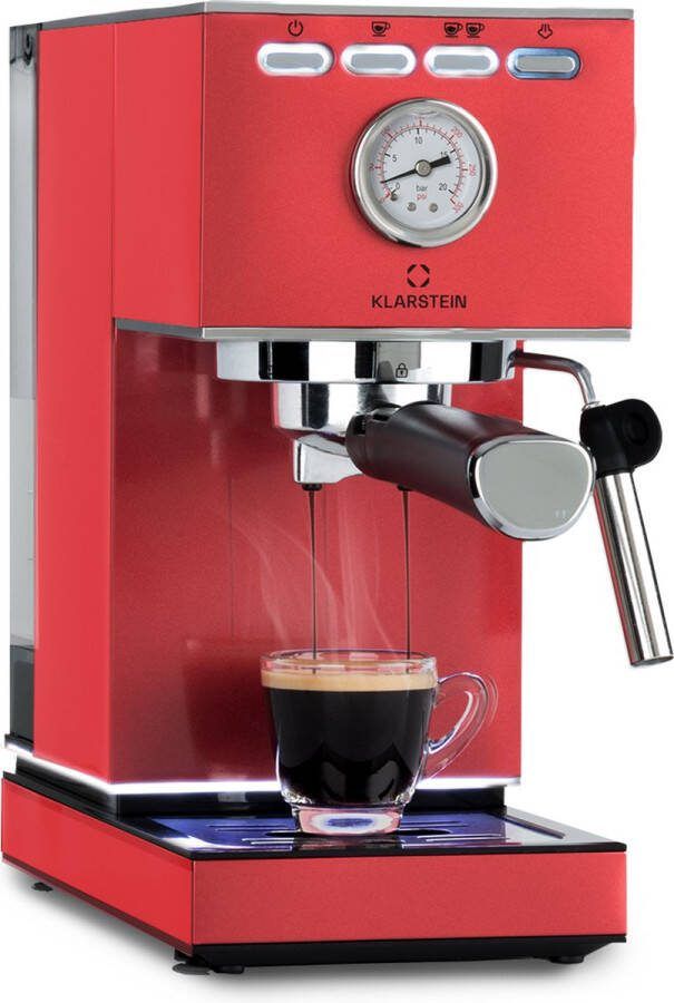 Klarstein Pausa Espressomaker Zeefdrager met 1350 W Espressomachine 7-9 bar druk Espresso zeefdrager met watertank: 1 4 liter Roestvrij staal rood
