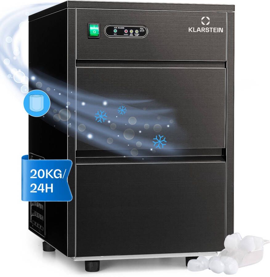 Klarstein Power XL Ijsblokjesmachine Ijsblokjesmaker 3 5 Liter 20kg IJs per 24 uur 145 Watt