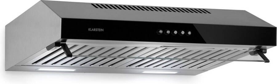 Klarstein Purista Dunstabzugshaube Unterbauhaube Abzugshaube 60 cm breit Edelstahl Wand Montage Halogen Beleuchtung 186 m³ h Abluftleistung klappbare Klarglasblende schwarz – geschikt voor thuisfitness en sportschoolgebruik duurzame constru