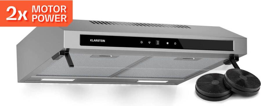 Klarstein Purista Force Afzuigkap Wandafzuigkap 60 cm 400 m³ h Dual 2x60 W motoren CEE C LED touch panel LED verlichting Actieve koolstoffilter Roestvrij staal - Foto 1