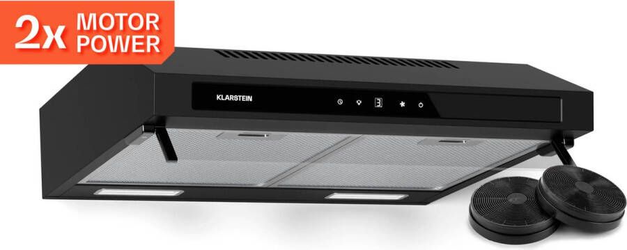 Klarstein Purista Force Afzuigkap Wandafzuigkap 60 cm 400 m³ h Dual 2x60 W motoren LED touch panel LED verlichting Houtskoolfilter CEE C Zwart - Foto 1