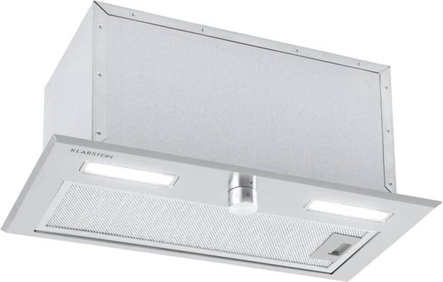 Klarstein Simplica 70 Lüfterbaustein Einbauhaube 70 cm breit Abluftleistung: 400 m³ h Umluftbetrieb möglich Drehknopf 3 Stufen LED Beleuchtung: 2 x 1 5 W Dunstabzugshaube Edelstahl – geschikt voor thuisfitness en sportschoolgebruik duurzame