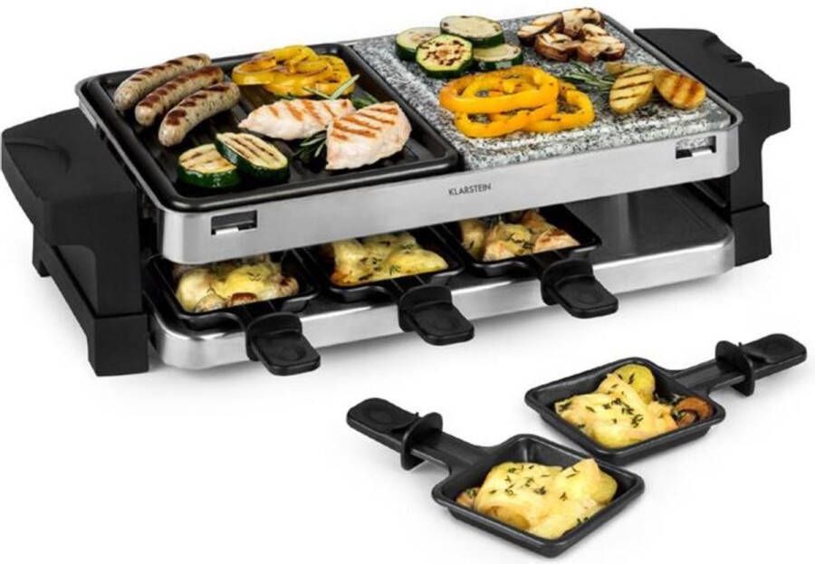 Klarstein Sirloin raclette 1500W aluminium steen 8 personen controle-LED
