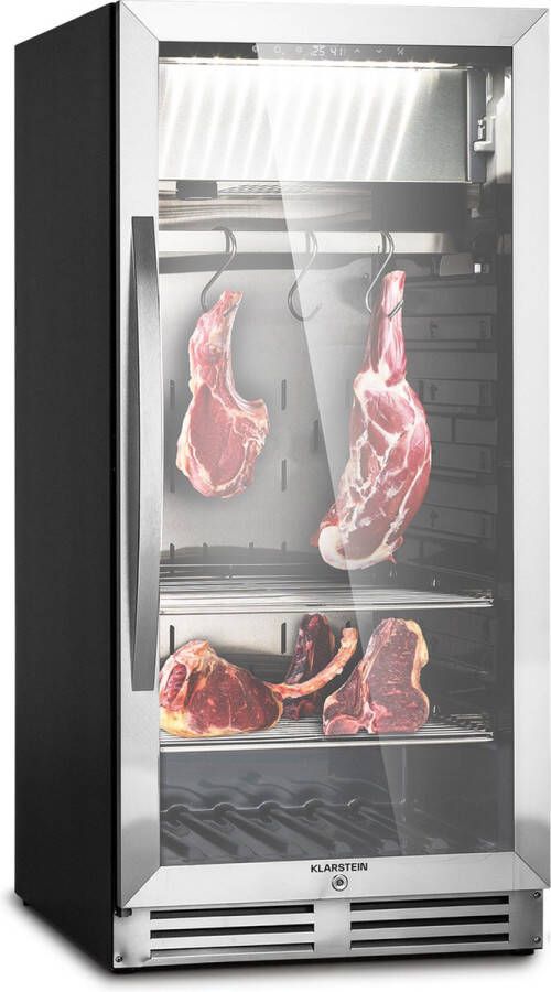 Klarstein Steakhouse pro 223 Voedseldroger 1 Zone 233 Liter Glazen deur LED Vrijstaand of inbouw Temperatuurbereik 1-25 °C Zilver
