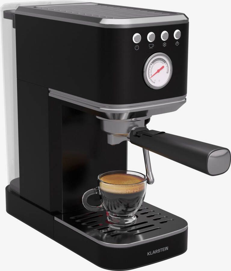 Klarstein Steelpresso Slim Portafilter Machine 20 Bar 1350 W 1.2 Liter Watertank Stoompijpje Roestvrijstalen behuizing Compact Zwart