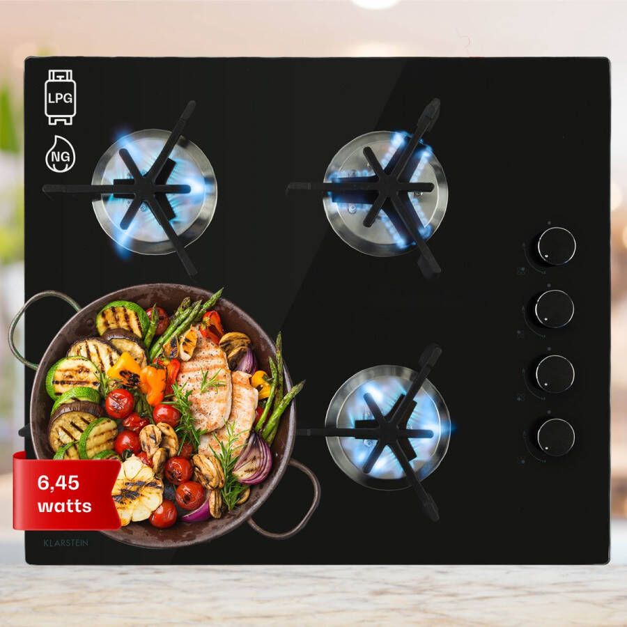Klarstein Trifecta Domino 3250 W Gaskookplaat 4-Pits Triangel-Branders Glaskeramisch Oppervlak Efficiënt en Milieuvriendelijk Eenvoudig En Veilig Krachtig Vermogen Gelijkmatige Hitteverdeling Onderhousvriendelijk Praktisch Zwart