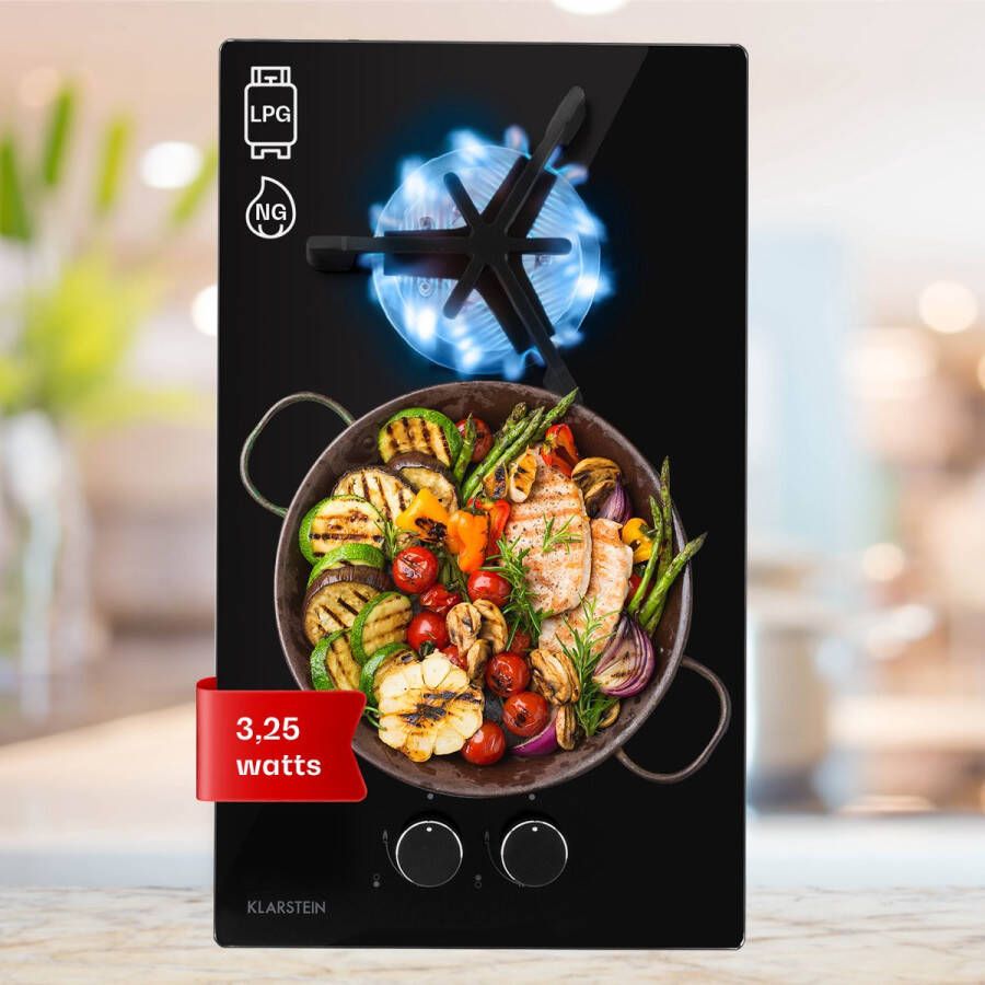 Klarstein Trifecta Domino 7600 W Gaskookplaat 2-Pits Triangel-Branders Glaskeramisch Oppervlak Efficiënt en Milieuvriendelijk Eenvoudig En Veilig Krachtig Vermogen Gelijkmatige Hitteverdeling Onderhousvriendelijk Praktisch Zwart