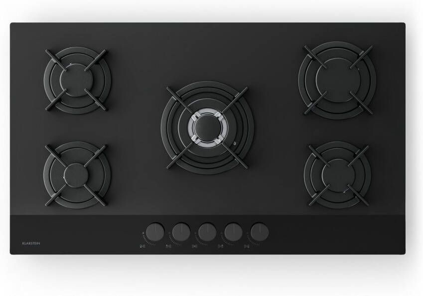 Klarstein Velaire gasfornuis 90 cm 5-pits glazen kookplaat 10400 W geschikt voor LPG en aardgas elektrische ontsteking vlambeveiliging keukenaccessoire