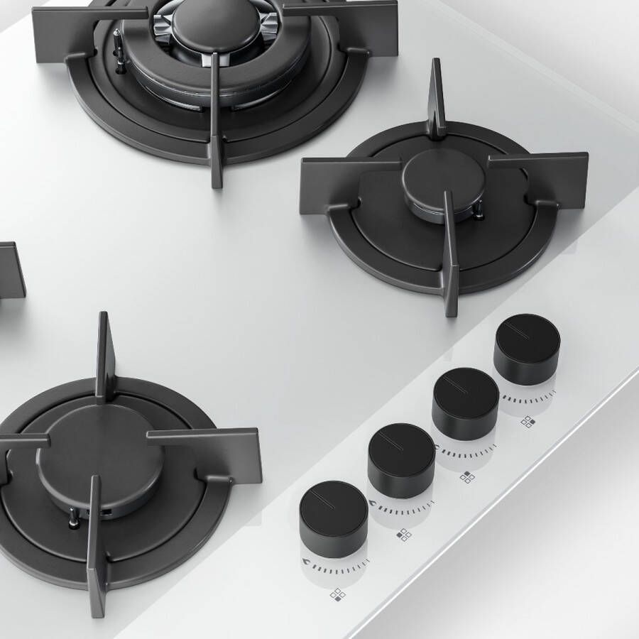 Klarstein Velaire gaskookplaat 60 cm glas 4 pitten 8000 W LPG en aardgas elektrische ontsteking vlambeveiliging makkelijk schoon te maken nanocoating kookplaatkeukenaccessoire wit