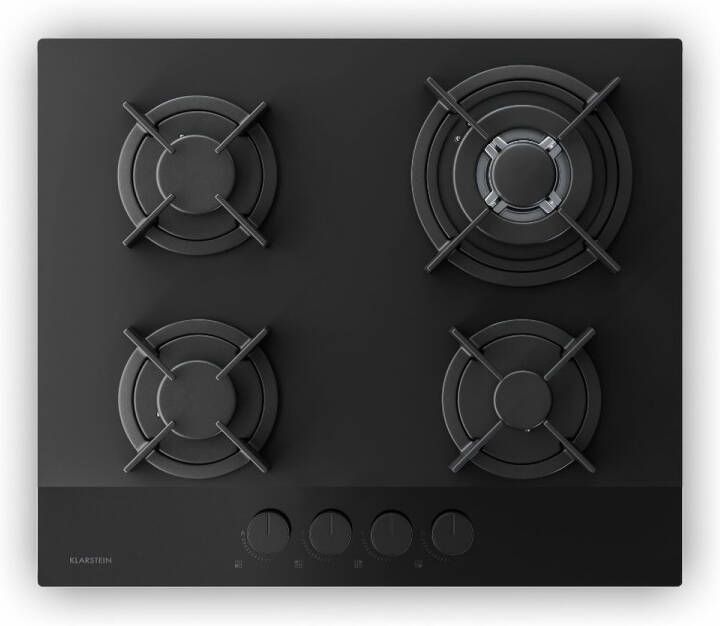 Klarstein Velaire gaskookplaat 60 cm glas 4 pitten 8000 W LPG en aardgas elektrische ontsteking vlambeveiliging makkelijk schoon te maken nanocoating kookplaatkeukenaccessoire zwart