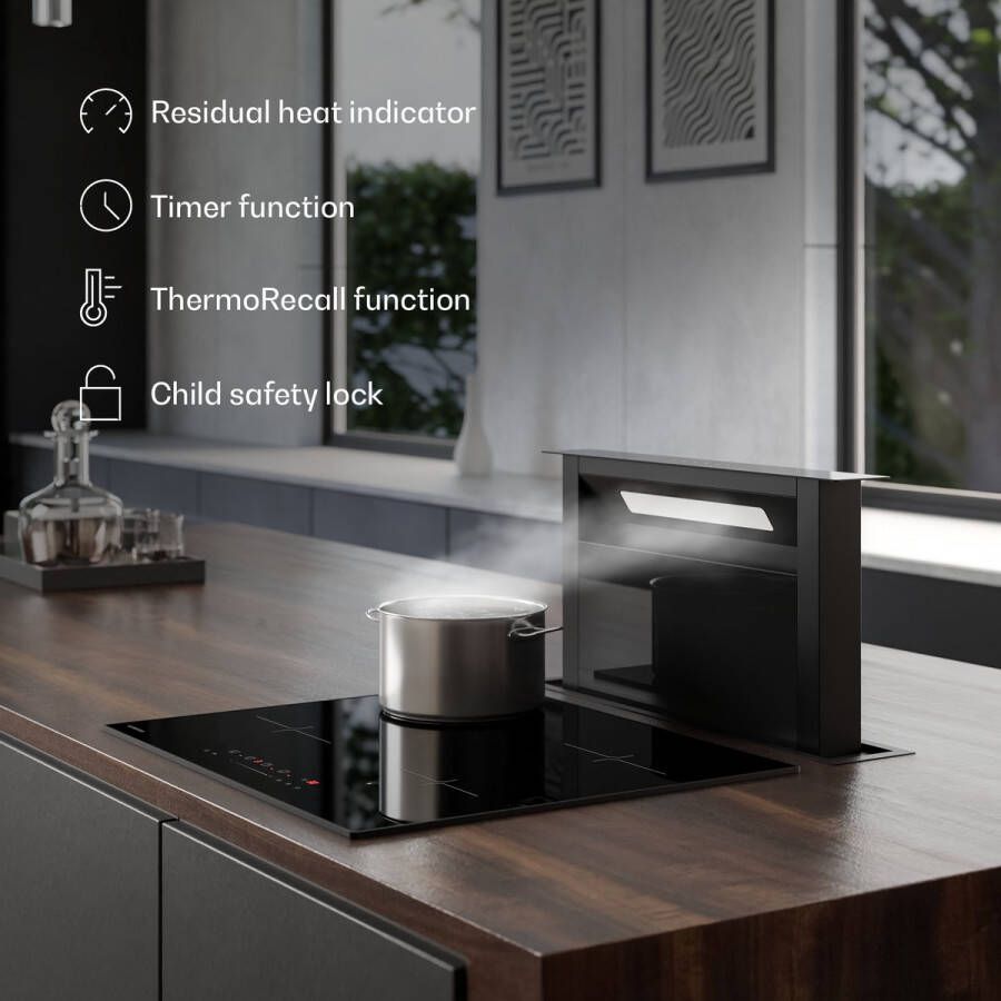 Klarstein Velaire inductiekookplaat 4-zone inbouw inductiekookplaat 7000 W boost touchbediening timer kinderslot warmte-indicator keramisch glas 60 cm zwart