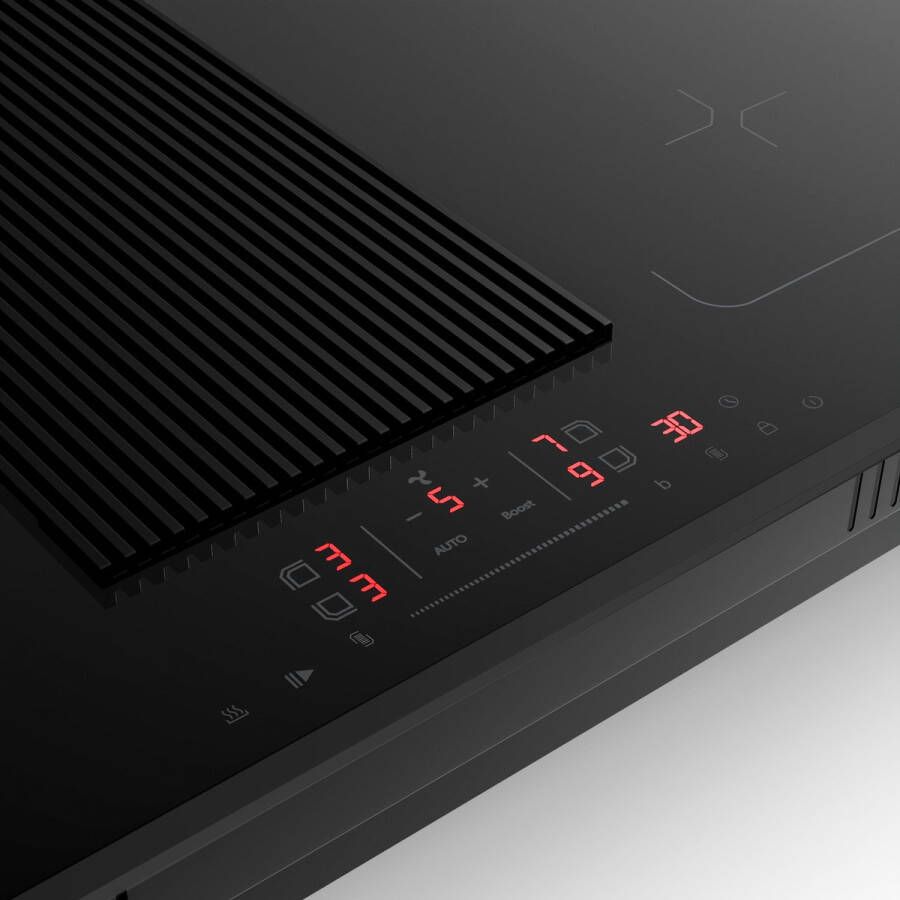 Klarstein Velaire inductiekookplaat met afzuigkap 80 cm 4 flexibele zones 8400 W boost ingebouwde afzuigkap touchbediening timer kinderslot glazen oppervlak inbouwmodel