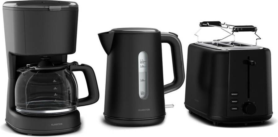 Klarstein Velaire ontbijtset – broodrooster voor 2 sneetjes met 7 bruiningsstanden waterkoker van 1 7 liter filterkoffiezetapparaat voor 10 kopjes warmhoudfunctie broodjesrek modern design