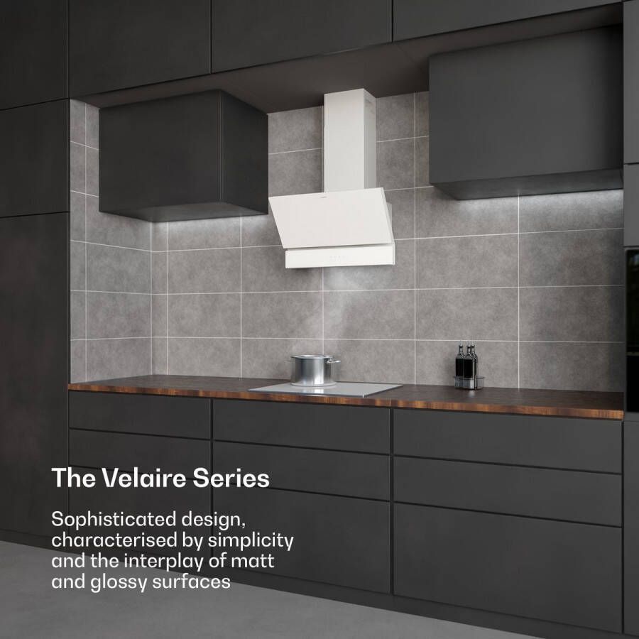Klarstein Velaire schuine afzuigkap 60 cm 820 m³ u boost A++ energieklasse touchbediening ledverlichting stil vaatwasmachinebestendig filter afzuigkap met afvoer of recirculatie wit - Foto 2