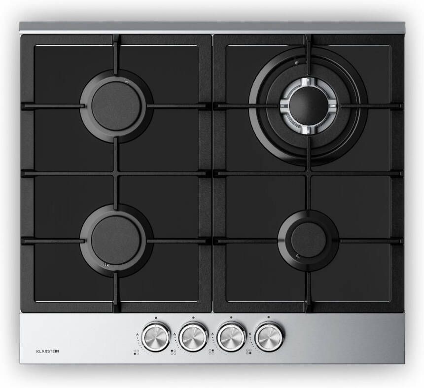 Klarstein Verosteel gaskookplaat 60 cm 4 pitten 8000 W glas en roestvrij staal LPG aardgas elektrische ontsteking vlambeveiliging kookplaataccessoireset roestvrij staal