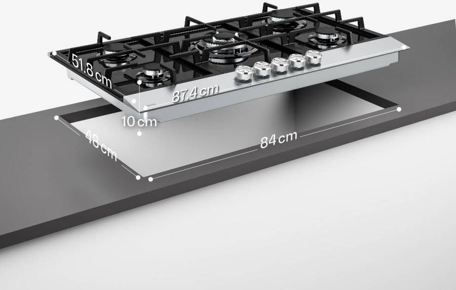 Klarstein Verosteel gaskookplaat 90 cm 5 pitten 10400 W glas en roestvrij staal LPG aardgas elektrische ontsteking vlambeveiliging draaiknoppen kookplaatkeukenaccessoire