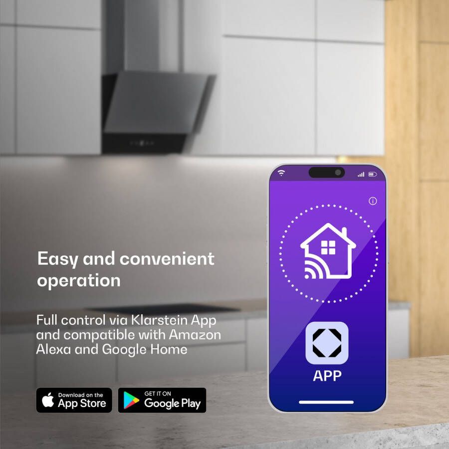 Klarstein Verosteel Hoekafzuigkap 45 cm 624 m³ u A++ energieklasse touchbediening ledverlichting stil roestvrij staal en glas afvoer recirculatie afzuigkap