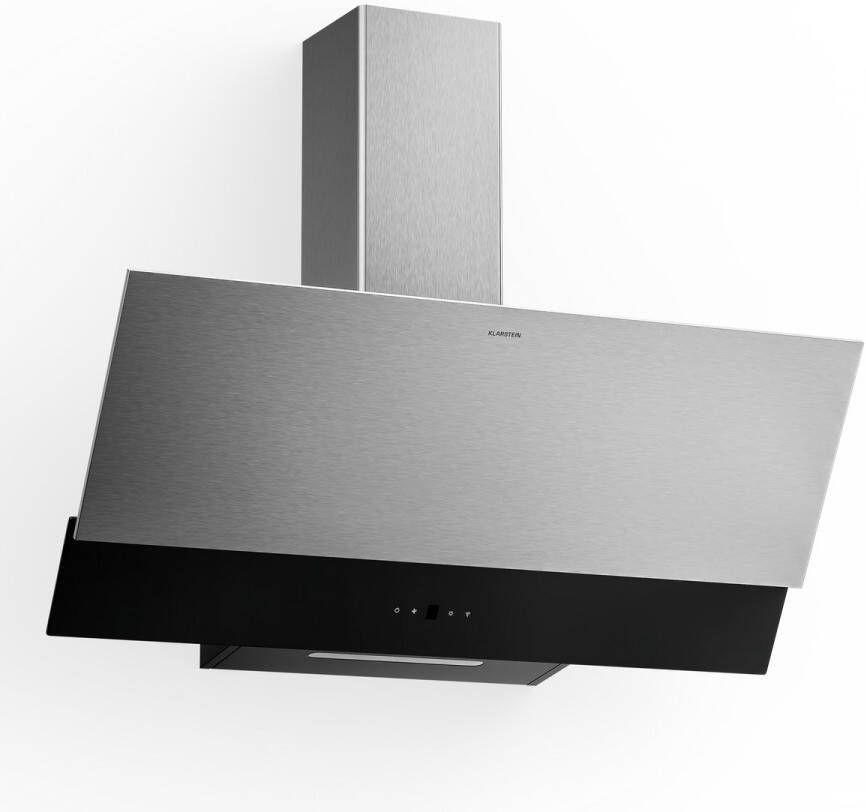 Klarstein Verosteel Hoekafzuigkap 90 cm 624 m³ u A++ energieklasse touchbediening ledverlichting stil roestvrij staal en glas afzuigkap afvoer recirculatie
