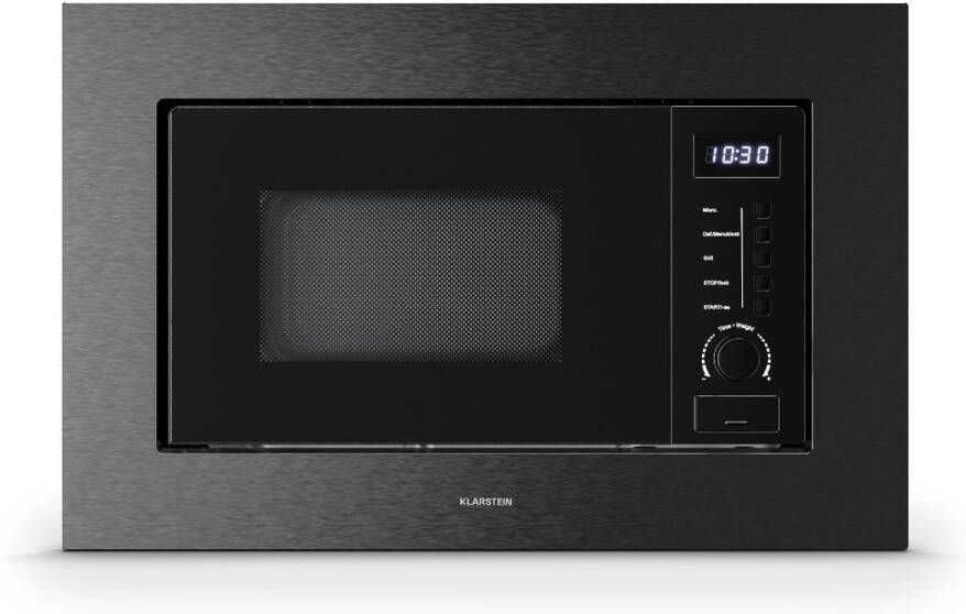 Klarstein Verosteel inbouwmagnetron met grill – 20 l 700 W magnetron & 800 W grill 8 programma's touchbediening roestvrij staal geïntegreerde magnetron zwart roestvrij staal