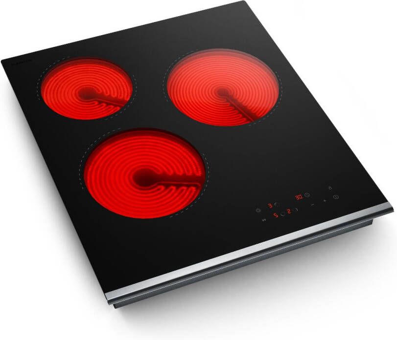 Klarstein Verosteel keramische kookplaat 45 cm VTC elektrische kookplaat met 3 zones touchbediening ovale zone timer en kinderslot makkelijk schoon te maken glazen oppervlak minimalistisch keukenontwerp